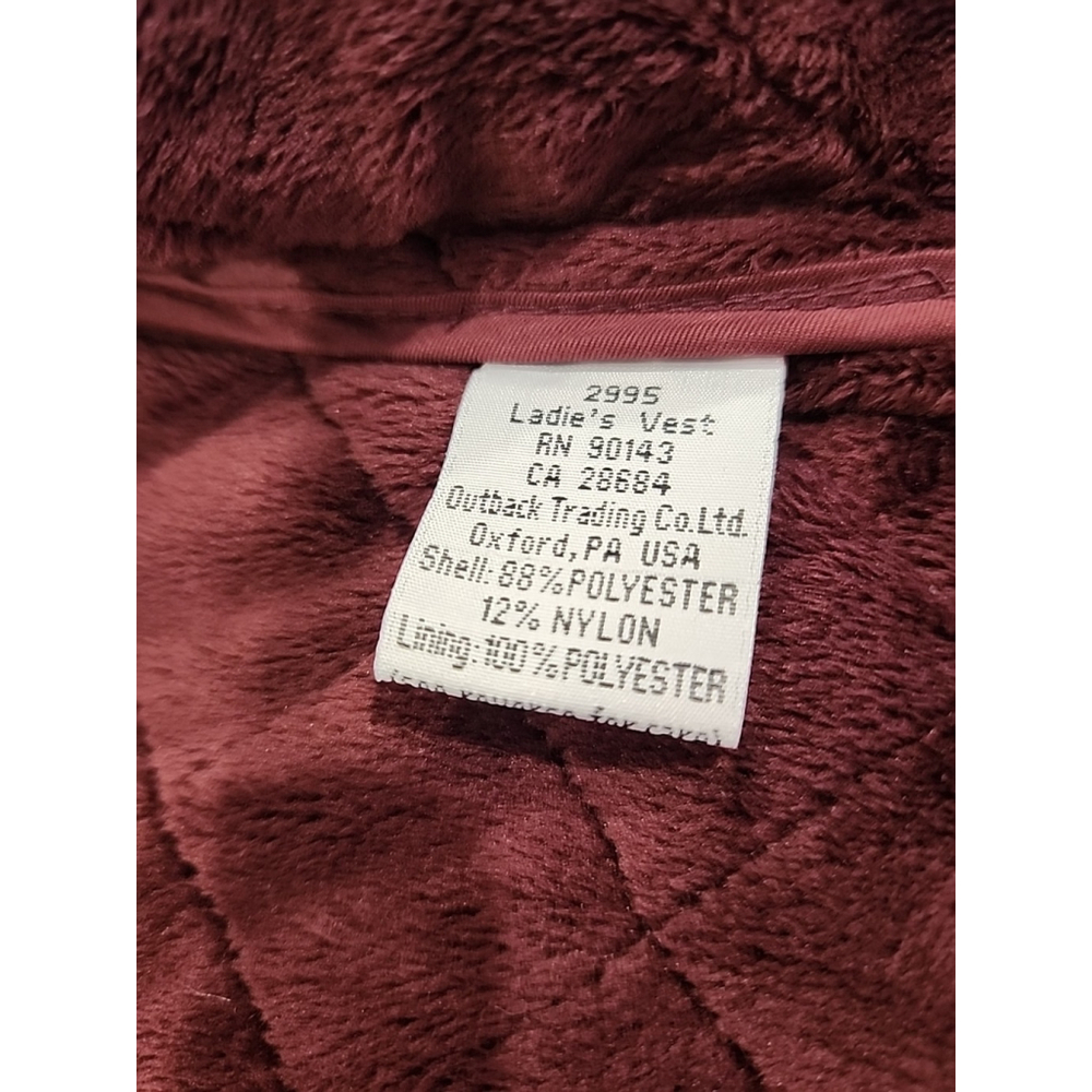 Outback Trading CO. Women’s Microsuede Quilted Equestrian Vest,szM,maroon,NWT - Picture 7 of 13